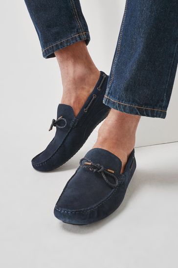 Navy Blue Suede Slip-On Driver Loafers