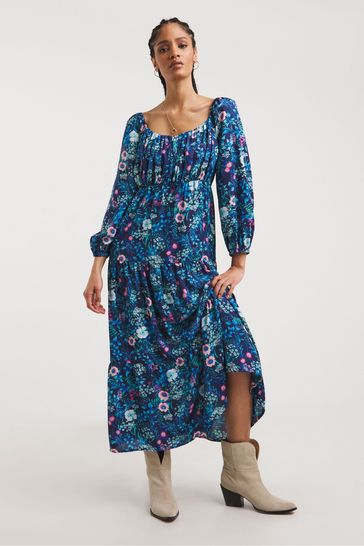 JD Williams Blue Floral Empire Smock Maxi Dress