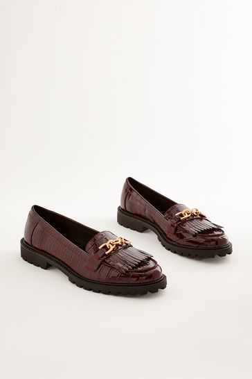 Berry Red Forever Comfort Chain Trim Loafers