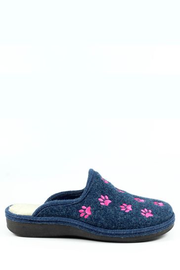 Lazy Dogz Blue Josefina Paw Print Mule Slippers