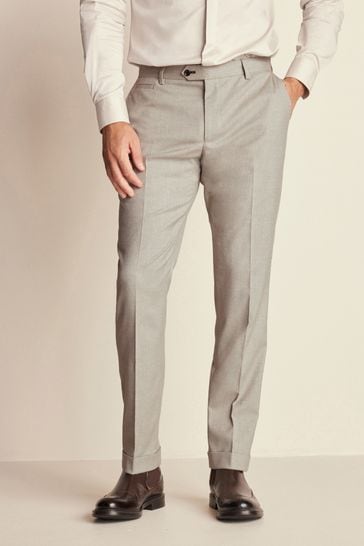 Neutral Slim Tailored Herringbone Suit Trousers