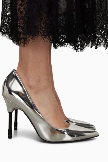 Silver leather court shoes shop