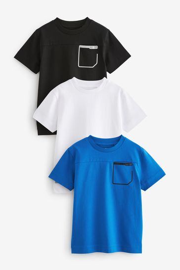 Cobalt Blue/White/Black Sport Pocket Relaxed Fit T-Shirts 3 Pack (3-16yrs)