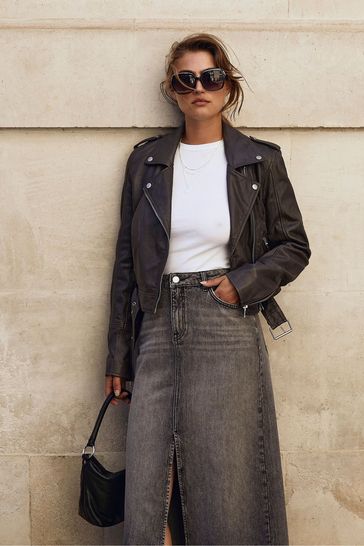 Mint velvet black best sale leather biker jacket