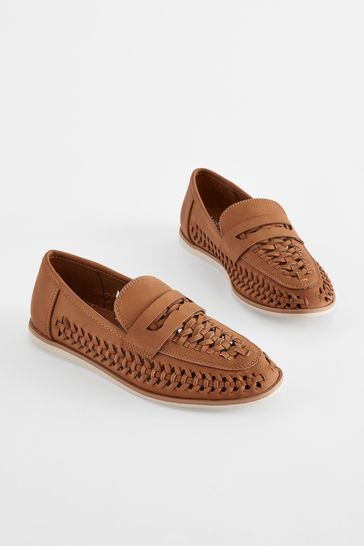 Tan Brown Woven Loafers