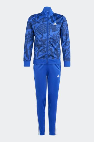 Buy adidas Blue Sportswear Essentials Allover Print Kids Tracksuit