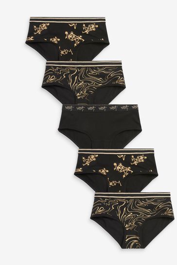 Black/Gold 5 Pack Hipster Briefs (2-16yrs)