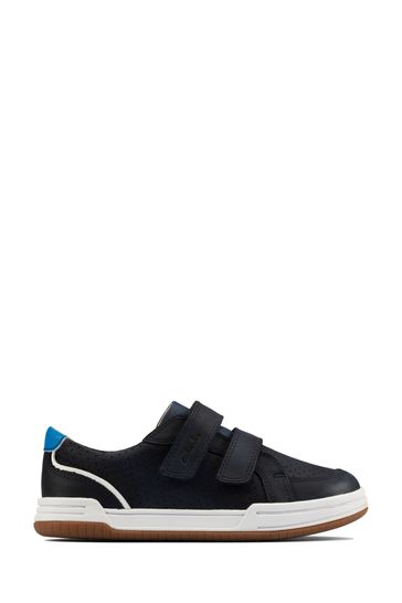 Buy Clarks Navy Blue multi fit Leather Fawn Solo Wide Fit Trainers from Next Luxembourg
