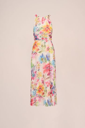 Buy Adrianna Papell Floral Chiffon Halter White Dress from Next