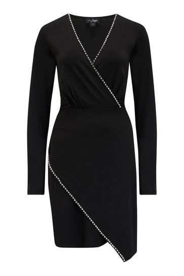Black slinky hot sale wrap dress