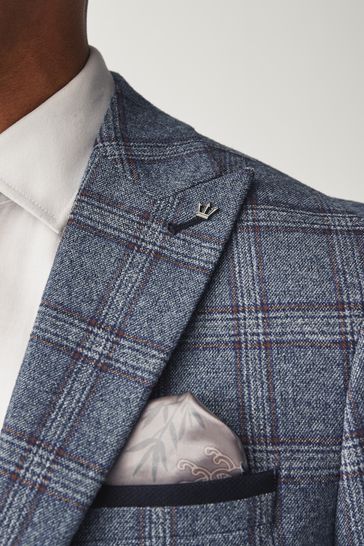Buy Blue Regular Fit Trimmed Check Suit Jacket from Next Ireland