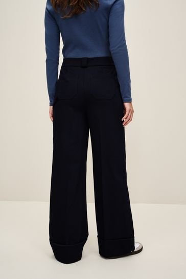 Buy Navy Twill Wide leg Utility Trousers from Next Bahrain