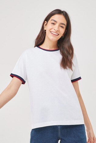 White Rib Neck T-Shirt