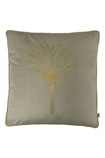 furn. Ivory White Desert Palm Embroidered Polyester Filled Cushion