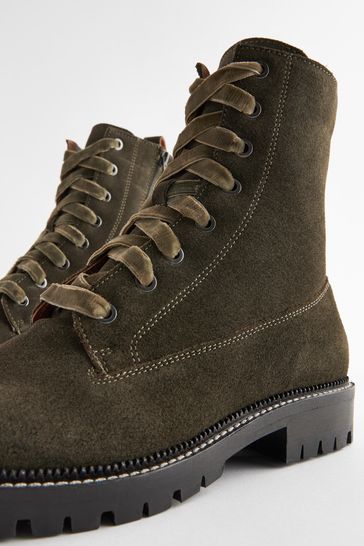 Buy Khaki Green Regular/Wide Fit Forever Comfort® Leather Lace-Up Boots  from Next Germany