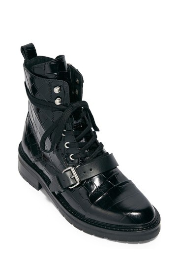 AllSaints Black Croc Donita Croco Ankle Cow Boots