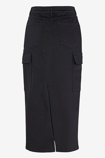 Mint Velvet Black Denim Cargo Midi Skirt