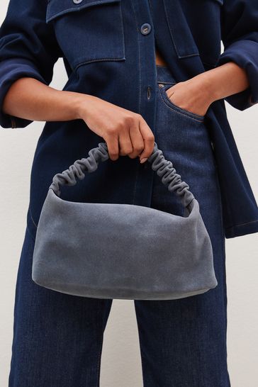 Blue Suede Grab Handle Bag