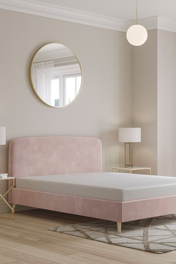 Pink upholstered deals bed queen