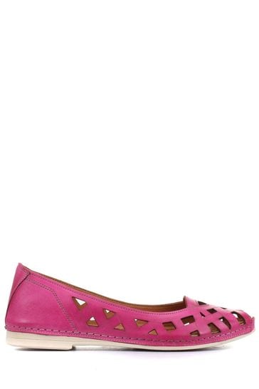 Pavers Womens Pink Cut Out Leather Ballerina Pumps