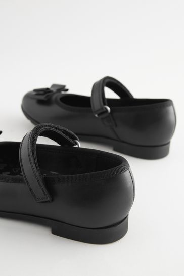 Buy Black Narrow Fit E School Leather Bow Mary Jane Shoes from