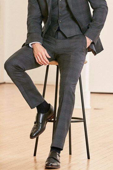 Buy Grey Blue Trousers Slim Fit Signature Check Suit Jacket from