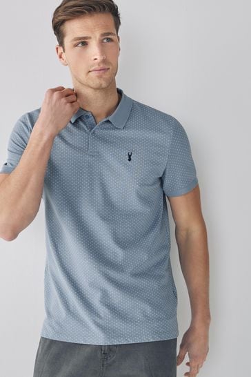 Blue Print Pique Polo Shirt