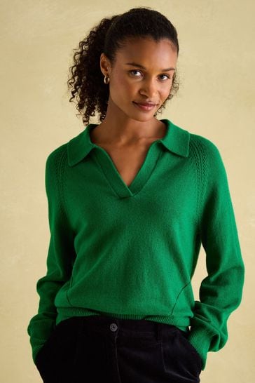 Buy Joules Mia Green Pointelle Jumper with Open Collar from Next Sweden
