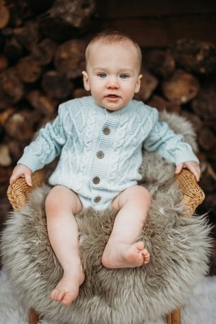 The Little Tailor Blue Cable Knit Baby Cardigan