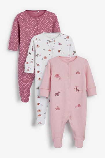 Baby Embroidered Detail Sleepsuits 3 Pack (0mths-2yrs)