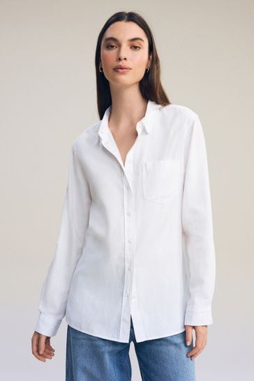 White Casual Boyfriend Cotton Shirt