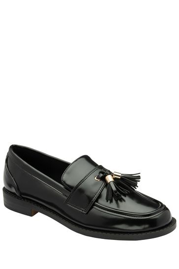 Ravel Black Tassle Trim Loafers Shoes