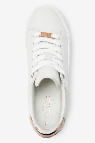 Buy White With Rose Gold Regular Wide Fit Signature Chunky Leather Lace Up Trainers from Next Luxembourg