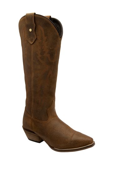 Ravel Brown Leather Knee High Cowboy Western Boot