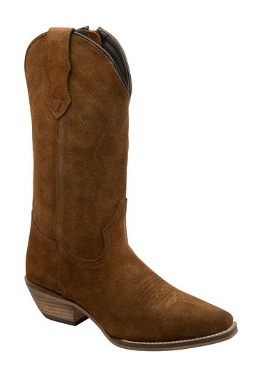 Ravel Brown Leather Calf High Cowboy Western Boots