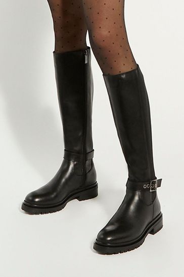 Dune London Black Teller Cleated Buckle Knee High Boots