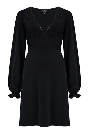 Black long sales sleeve tea dress