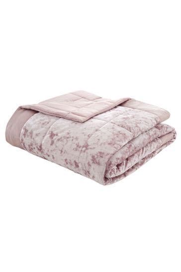 Catherine Lansfield Pink Crushed Velvet Bedspread