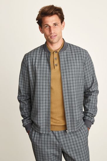 Buy Light Grey Slim Fit Check Motion Flex Co ord Bomber Jacket from Next Luxembourg