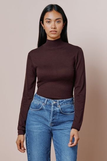 Buy Albaray Brown Silk Blend Turtle Neck Aubergine Jumper from