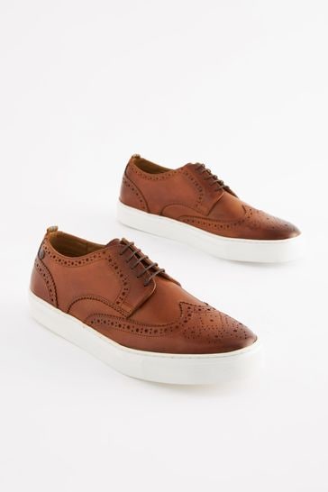 Buy Tan Brown Leather Cupsole Brogue Shoes from Next Germany