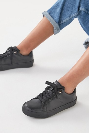 Black Extra Wide Fit Signature Chunky Leather Lace-Up Trainers