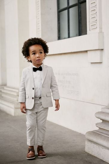 Buy Neutral Blazer Shirt Trousers And Bow Tie Set With Linen 3mths 9yrs from the Next UK online shop
