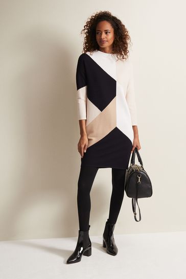 Phase Eight Natural Multi Hetty Colour Block Tunic Mini Dress