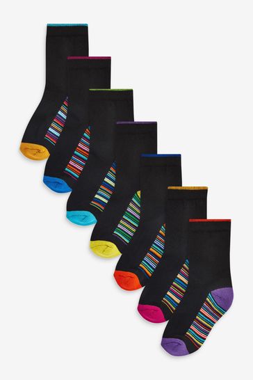 Black Bright Stripe Cotton Rich Cushioned Socks 7 Pack