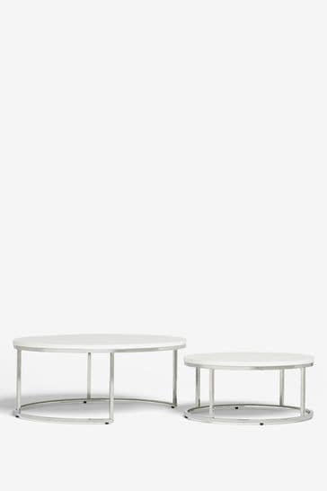 White gloss round side outlet table