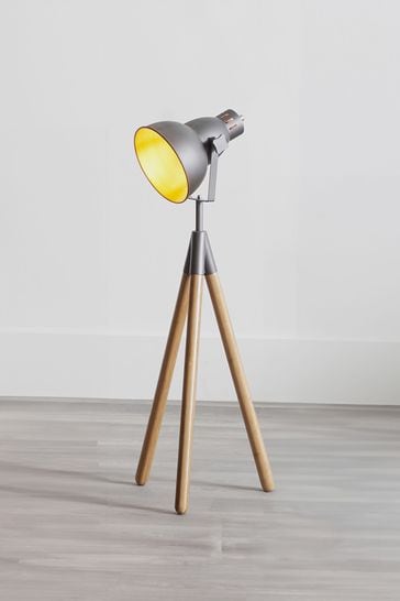 Pacific Grey Larkin Metal Natural Wood Tripod Film Table Lamp