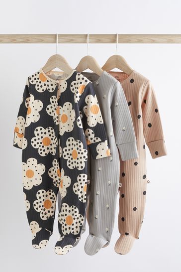 Buy Neutral Grey Black Printed Baby Sleepsuits 3 Pack 0 3yrs