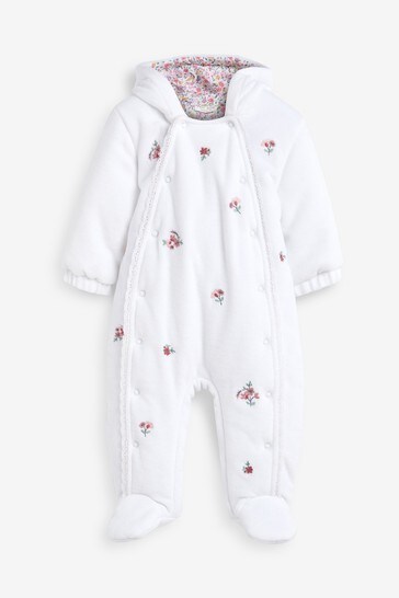 White Velour Embroidered Baby All-In-One (0mths-2yrs)