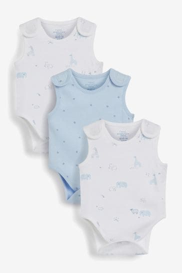 Blue 3 Pack Premature Vest Baby Bodysuits